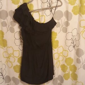 Postella One shoulder ruffle silk blouse